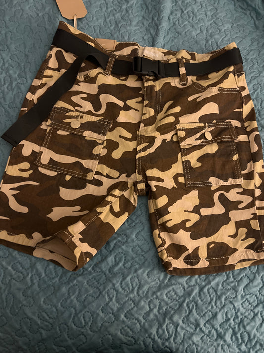 Tan Camo belted short.