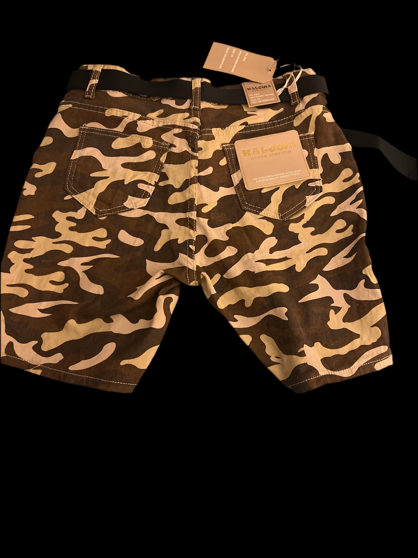 Tan Camo belted short.